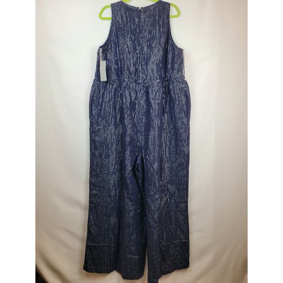 Lane Bryant NWT Lurex Gauze Easy Jumpsuit Martime Blue Silver Shimmer Size 16 - Picture 5 of 9